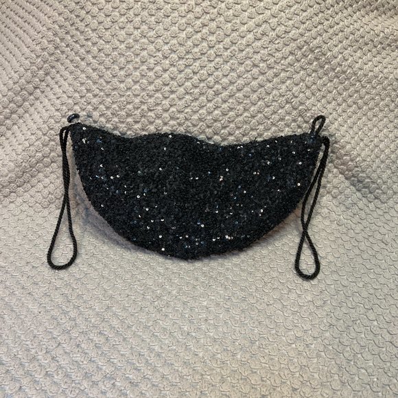 Denise Shardlow Designs Double Arm Strap Zipper Black Sequin Round Bag - Picture 3 of 7
